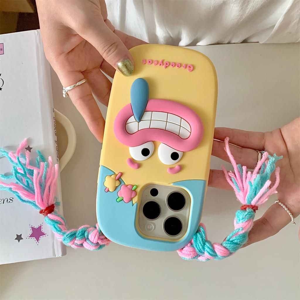 For iPhone 16 Pro Max Silicone Case Cute Colorful Braids Girl Design Shockproof Phone Back Cover
