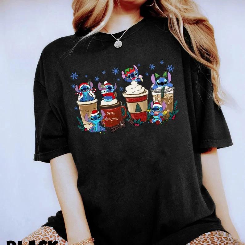Cute Stitch And Angel Coffee Tea Couples Xmas Latte Drink Cup TShirt S