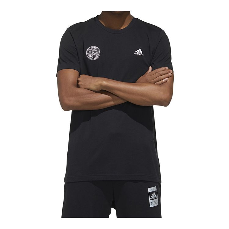 Adidas Letter Logo Print Short Sleeve T-Shirt Men Tops Black FU6219