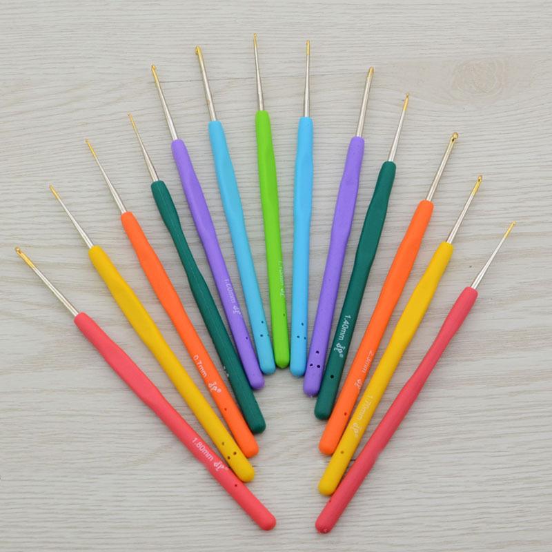Rubber Handle Crochet Hooks Needles For DIY Handmade Making Braiding Weave Knitting Needles 0.5mm-2.5mm Dolls Tools Accessories