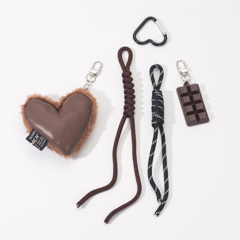 Ins Stylish Chocolate Heart Lanyard Keychain Y2K Vintage Handmade Braided Rope Keyring Bag Charms Car Key Holder Gifts
