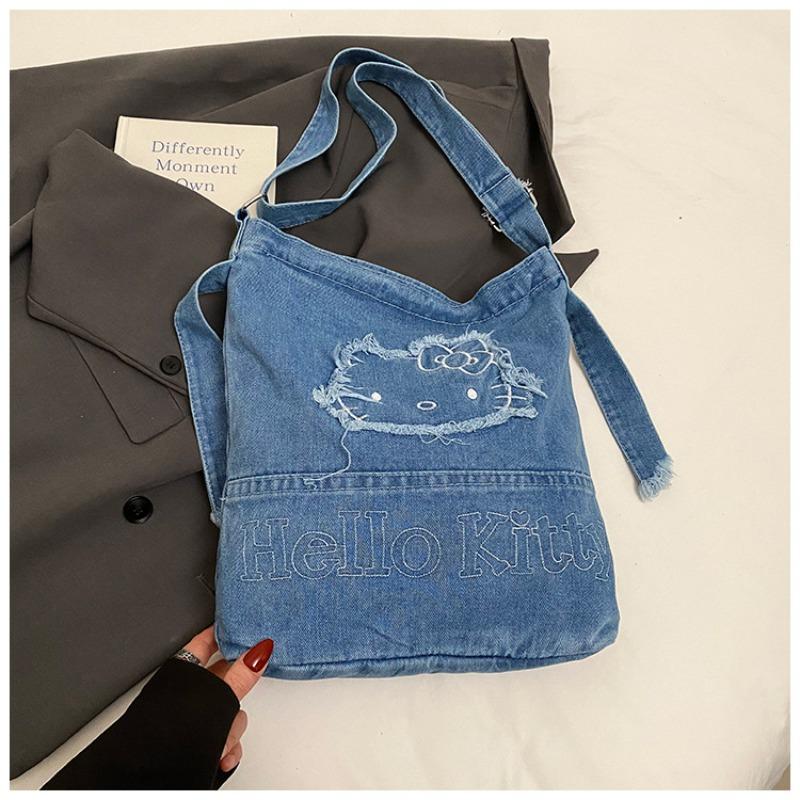 

Мультяшная повседневная трендовая джинсовая сумка новая универсальная большая вместимость на плечо мессенджер сумка-тоут светло-синий