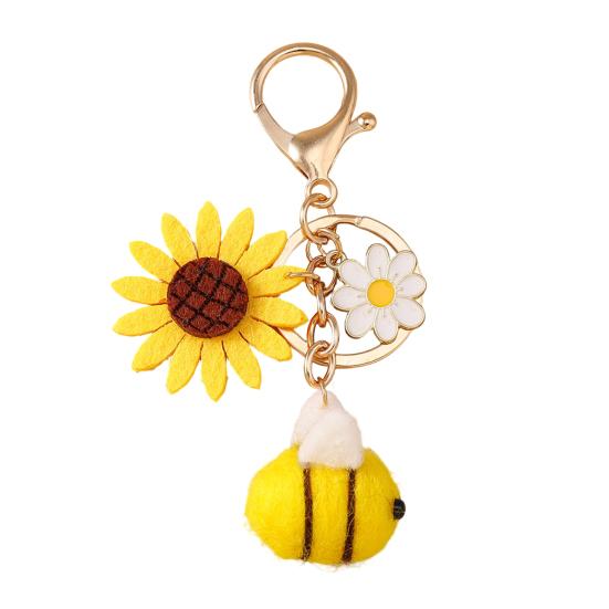 Keychain Vintage Bee Flower Design Handbag Pendant Bronze Buckle Faux Leather Charm Keyring Bags