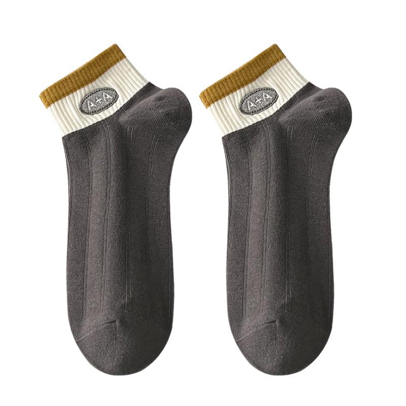 Men's Summer Thin Style Matching Color Embroidered Running Sport Short Tube Cotton Socks