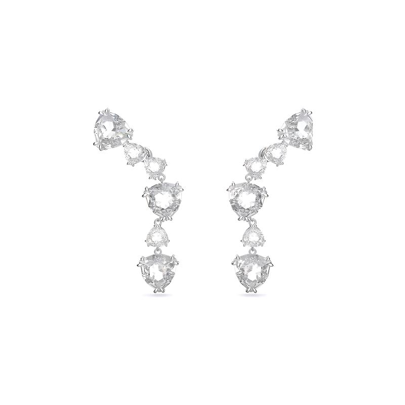 Swarovski Solid Color Crystal Pendant Mesmera Rhodium Plated Earrings Women s Silver 5652040 серебряный