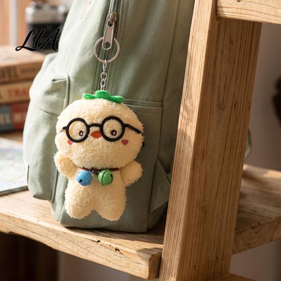 Decorative Bag Accessory Cute Glasses Pig Plush Keychain, Soft Stuffed Animal Pendant with Bell, Cartoon Charm for Backpack, Mini Doll Gift Kids Key