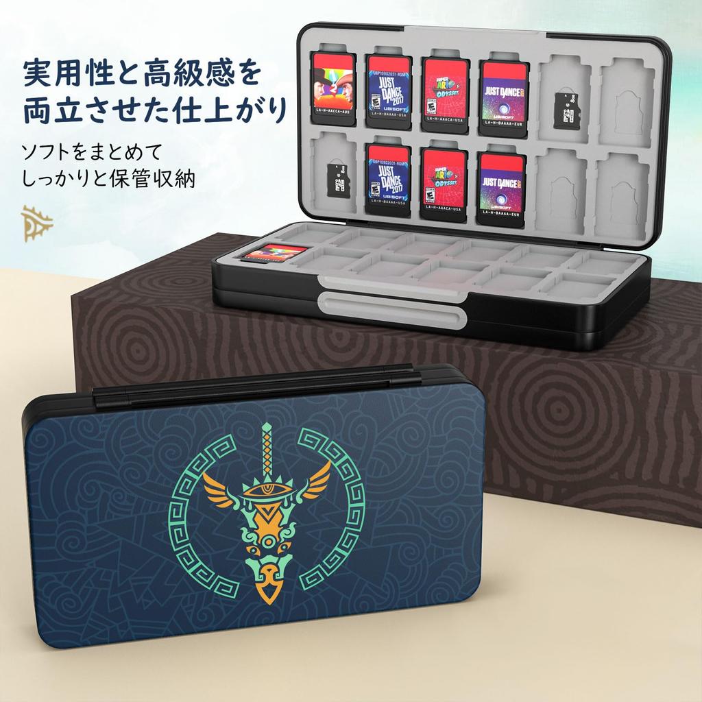 ATiC Mjukt fodral för Switch OLED med kortförvaring Rymmer 48 Switch-spel och 24 Micro SD-kort Spelkortsförvaring och Lätt att The Legend of Zelda Tiakin Blå