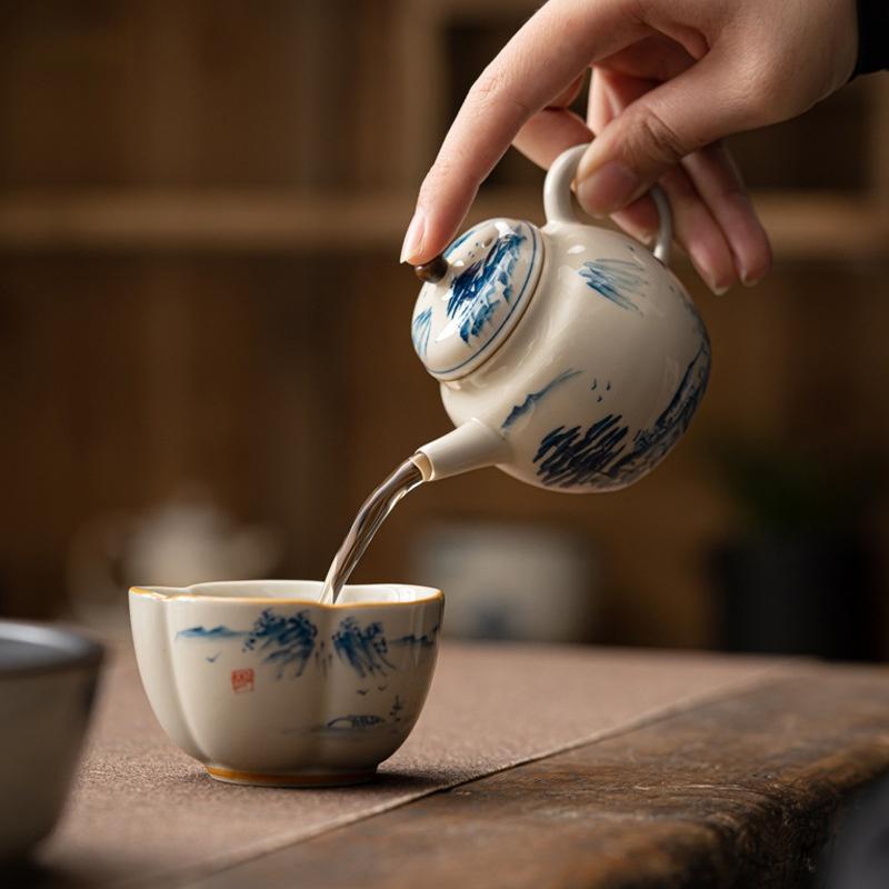 Hand Drawn Beautiful Landscape Teapot Tea Maker Tea Kettle Tea Ceremony Kungfu Tea Set Ball Hole Filtration Single Pot