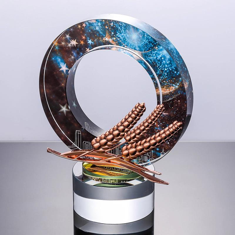 

Customized Rotundity Crystal Trophy Color Printing Sports Annual Meeting Award Outstanding Employee Souvenir Home Decoration 1Pc 21X15CM