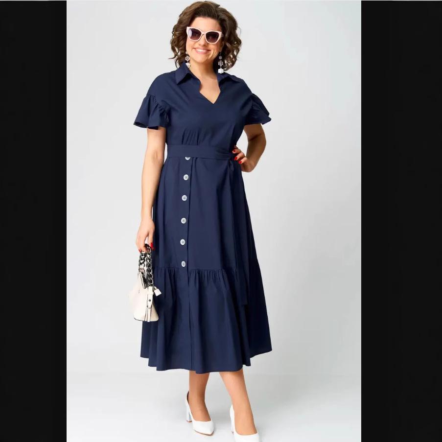 2025 Mid-Length Loose Fit Fashion Short-Sleeve Dress