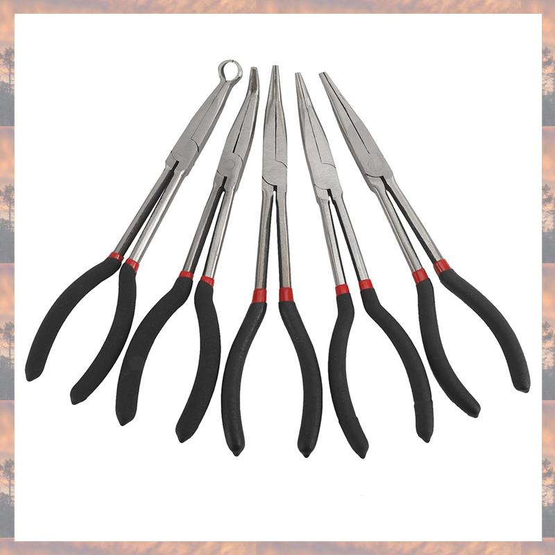 

2025 Trend 5PCS Long Needle Nose Pliers Set 25/45/90-Degree Angle, Straight,Curved Pliers,O-Shape Clamp Long Nose Pliers
