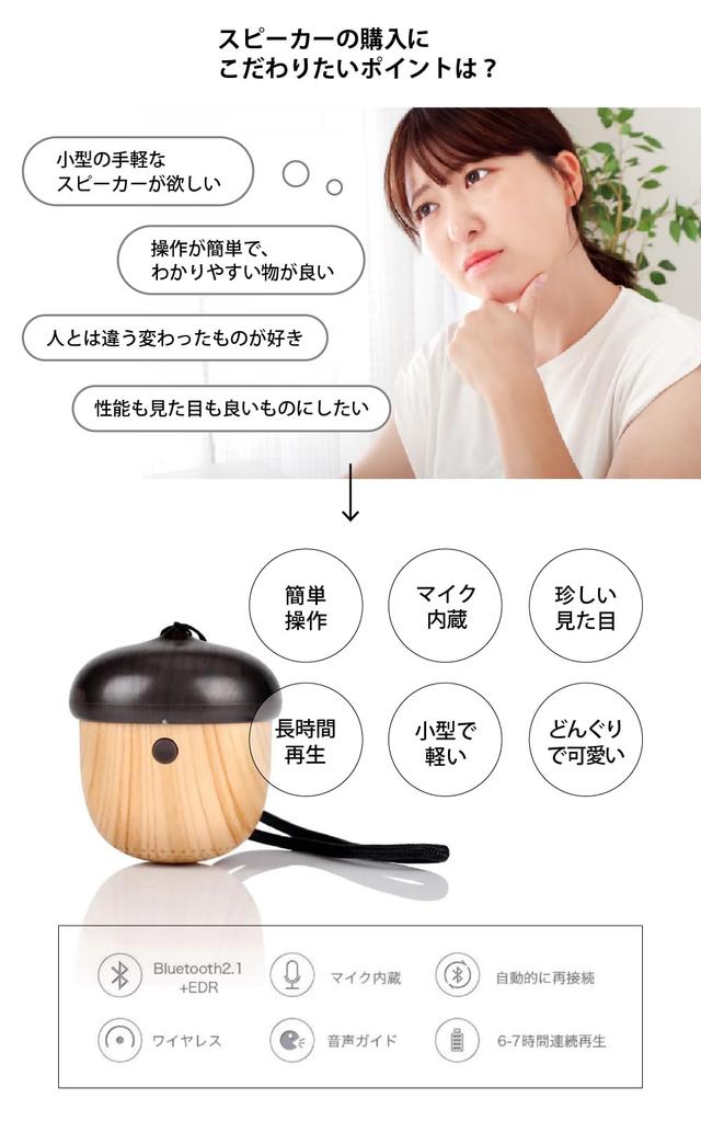 being talked Acorn wooden speaker small cute small design x long playback time high compatibility x easy [Currently about] bluetooth5.1 "Cute