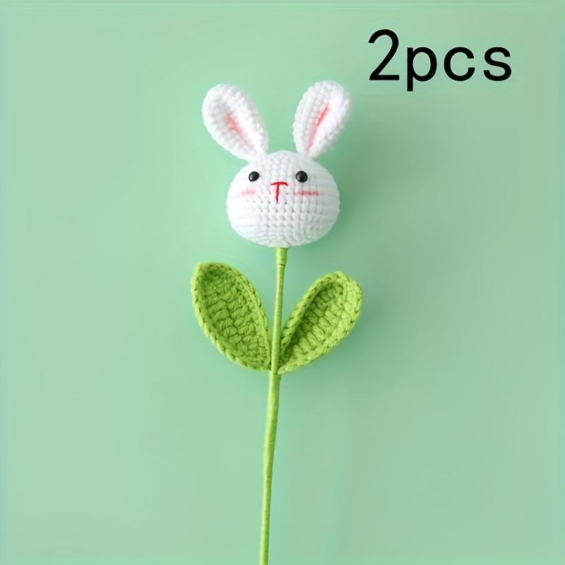 

2pcs Handmade Knitted Bunny Branches Picks Cute Crochet Rabbit Flower Bouquet Picks Holiday Party Bunny Flower Picks With Stems For Party Flower DIY 44x5cm білий