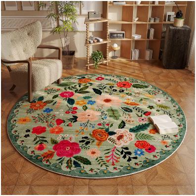 Vintage Floral Round Carpet Living Room Large Rug Retro Green Floral Area Rugs Bedroom Sofa Chair Floor Mat