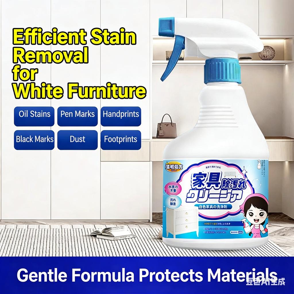 White furniture cleaner for removing stains, yellow fingerprints, skin feel, door cleaning, laundry, and cabinet doors