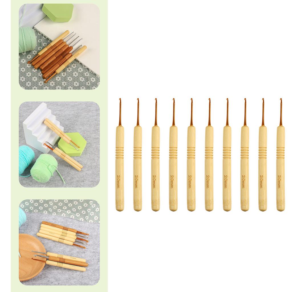 10PCS Crochet Hooks Set Ergonomic Wooden Grip Handles, Beginner Crochet Kits for Hand Stitching DIY Crochet Craft
