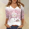 Women's Fashion Casual V Neck 3/4 Sleeve Loose  Printed T-Shirt Ladies Top
