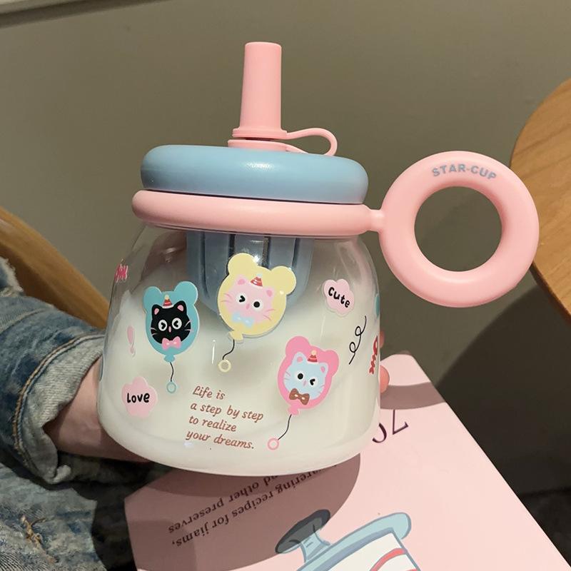 Summer cartoon large-capacity plastic cup high-value tea separation straw cup cute girl outdoor portable water cup 950ML [food grade material]