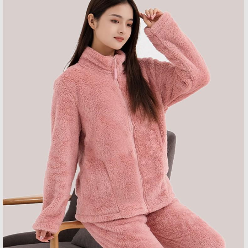Women's Cloud Coral Fleece Pajama Set - Autumn/Winter 2025, High-Neck Flannel with Plush Velvet