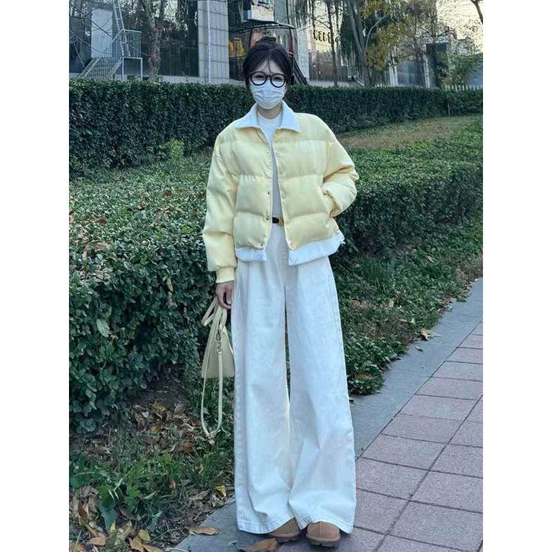 

Батал Размера Хлопковая Одежда с Имитацией Двойки для Женщин Осень и Зима Новое Поступление Маленький Американский Стильный Свободный Повседневный Теплый Хлопковый Пуховик Yellow 2XL