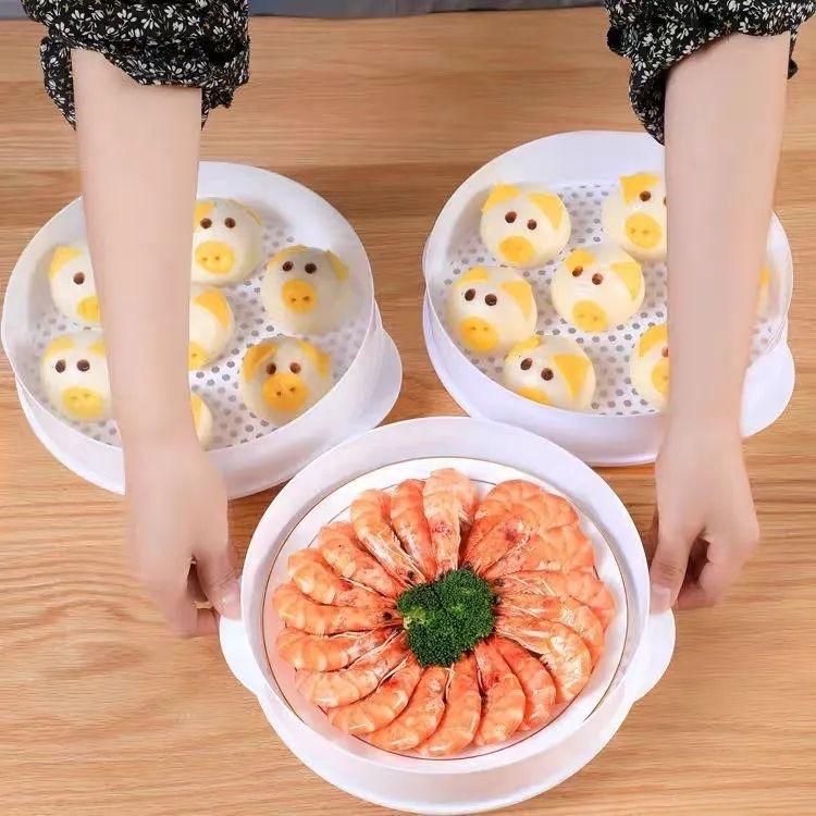 Microwave Steamer Container for Office Meals - Steamed Bun Heating with Lid and Rack