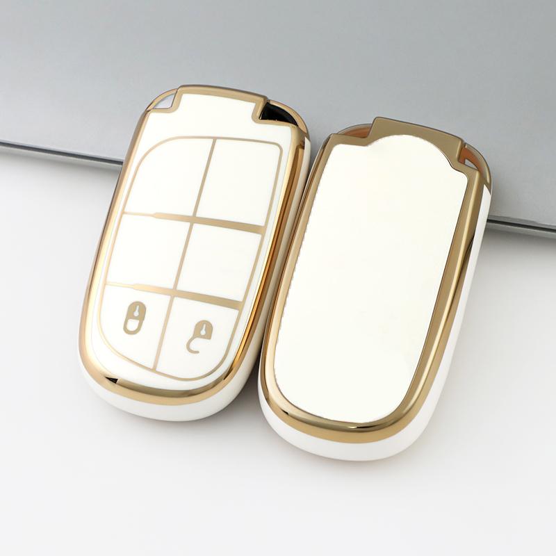 

Gold Edge TPU Shell For Dodge Ram Charger 1500 Challenger Chrysler 300C Journey Car Remote Key Case Cover For Jeep Renegade Grand Cherokee 2 button key cover белый