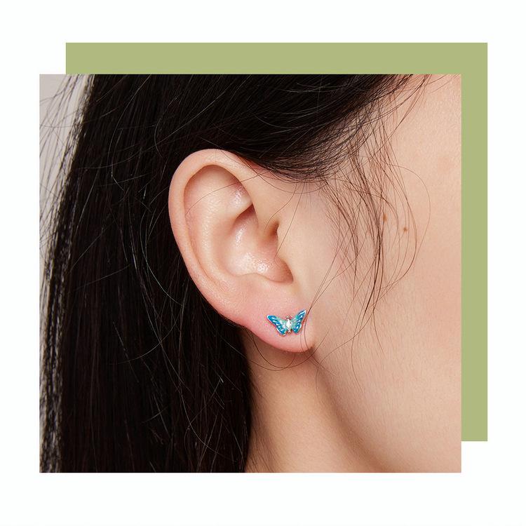 Bright Oil Drop Butterfly Earrings for Women - S925 Silver Threaded Ear Jewelry