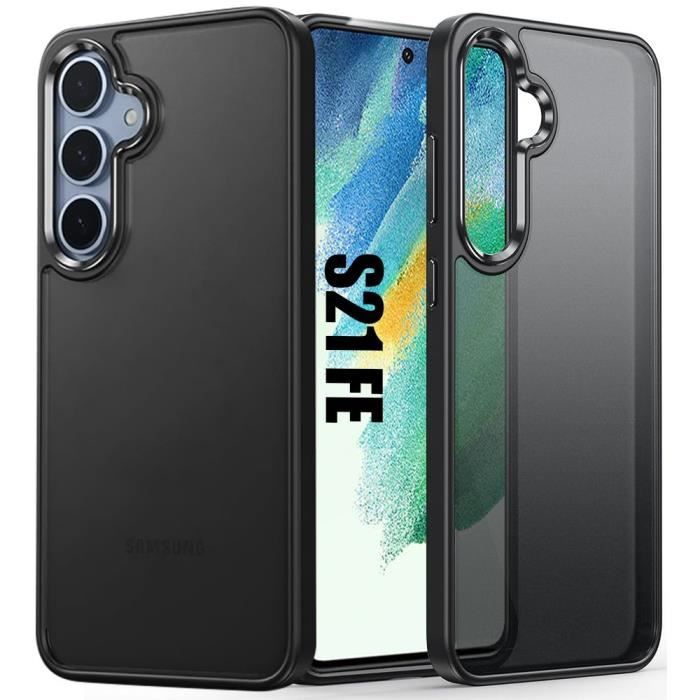 Coque - samsung - galaxy s21 fe - silicone noir - arrière rigide translucide - anti-rayures