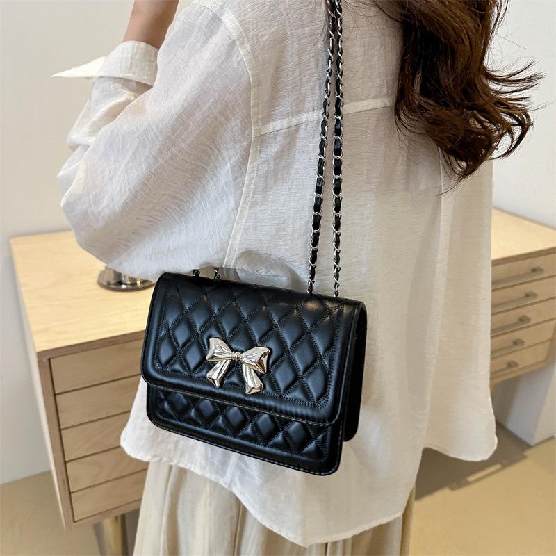 Bag Fashion Small Square Bag Small Fresh Bow Shoulder Bag Textured Chain Crossbody Bag