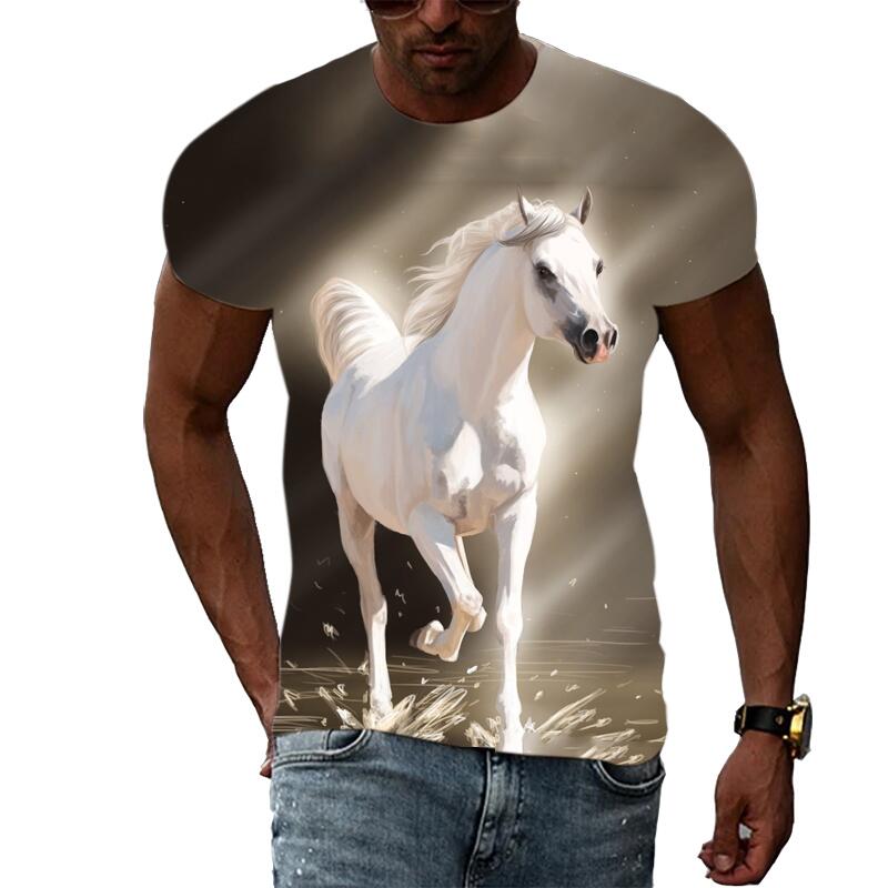Summer Fashion Graphic Animal Horse T Shirts For Men Casual 3D Print Tee Hip Hop Harajuku Personality Round Neck Short Sleeve