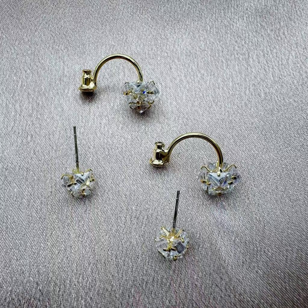 Black Zircon Two Wearing S925 Silver Needle Stud Earrings Niche Light Luxury Earrings Tide Earrings