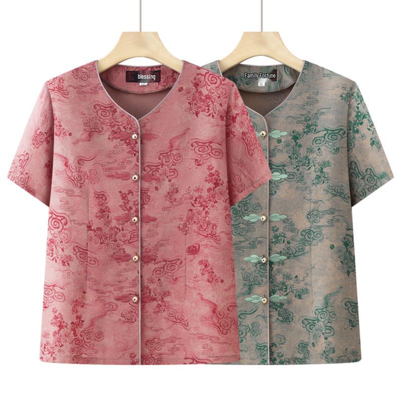 Yu Zhaolin Women s New Chinese Style Printed Loose Top 4XL (135-145 lbs)