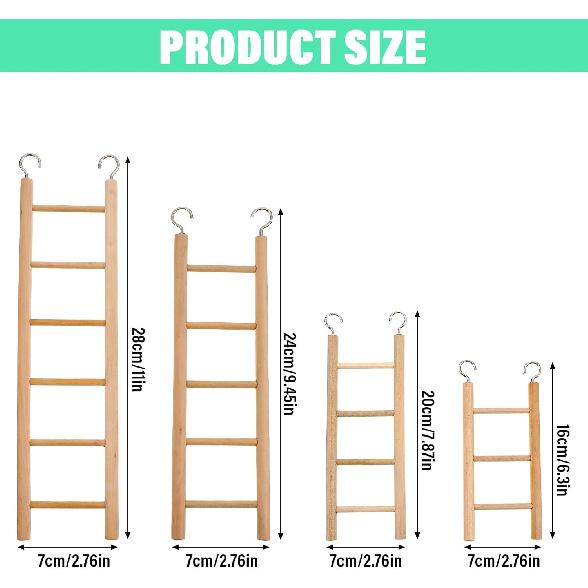 4Pcs Wooden Bird Ladder, Bird Ladder for Cage, Birds Toys for Parakeets Parrots Cockatoo Lovebirds Birdie, Wooden Ladders Basics Climbing