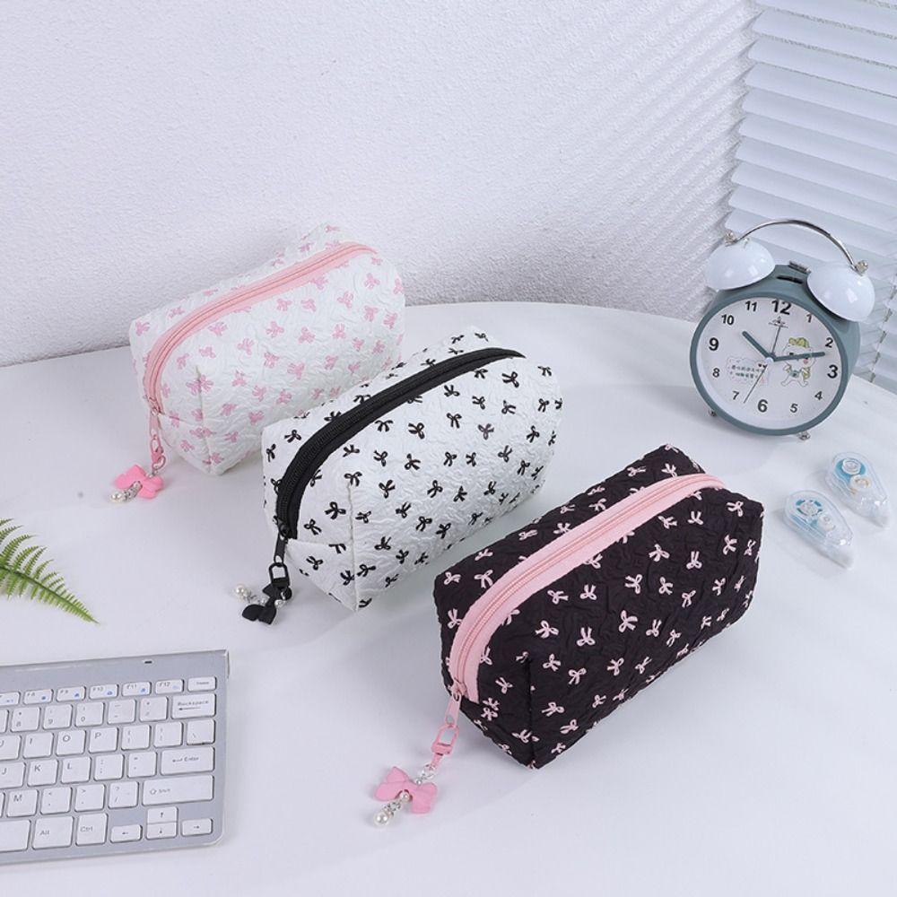 Bowknot Pencil Case Large Capacity Cosmetic Storage Bag Cartoon Pen Bag  Gift