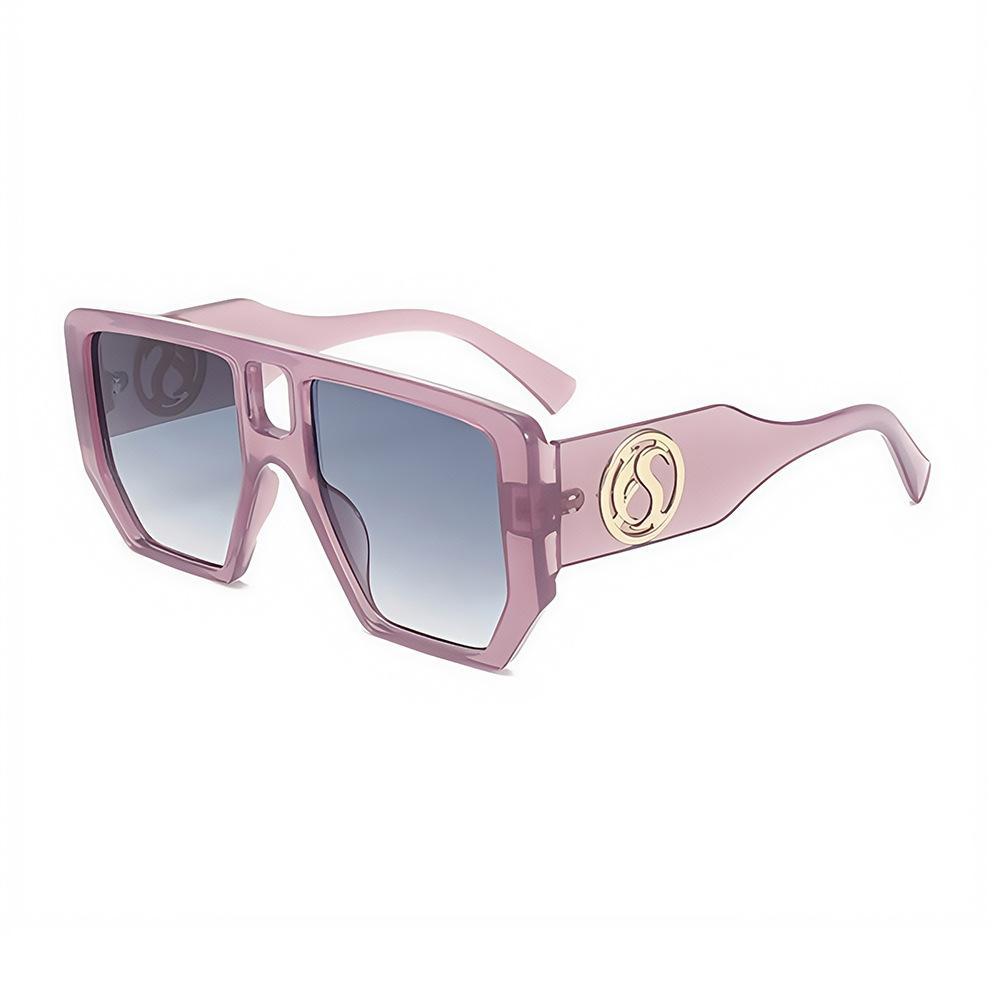 Retro Leopard Gradient Square Large Frame Women Sunglasses UV400 Double Beam Casual Street Style