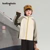 Girls' Fluffy Hooded Color Block Jacket