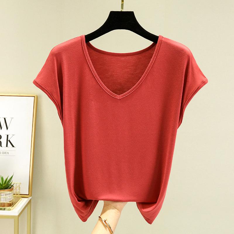 Letnia damska kamizelka bez rękawów z modalu Gładka V-neck Podstawowy T-shirt Luźny T-shirt z modalu Topy Codzienna podkoszulka