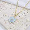 Women Cute Pink Flowers Pendant Stainless Steel Necklace