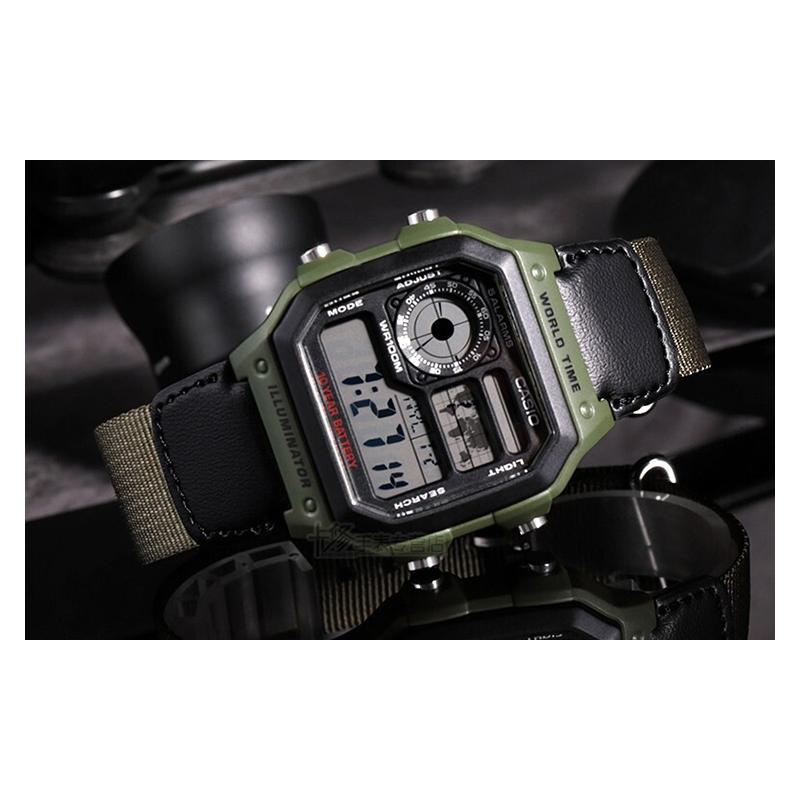 Casio STANDARD series small square movement ten years of electricity quartz movement canvas strap Japanese and Korean watch men's watch AE-1200WHB-3B