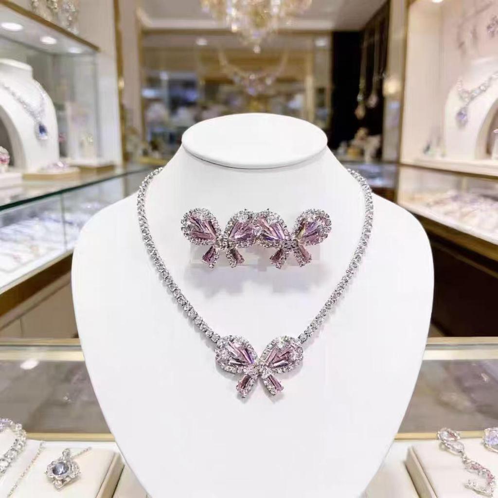 Sparkling Diamond Bridal Necklace & Earrings Set for Wedding and Evening Dress