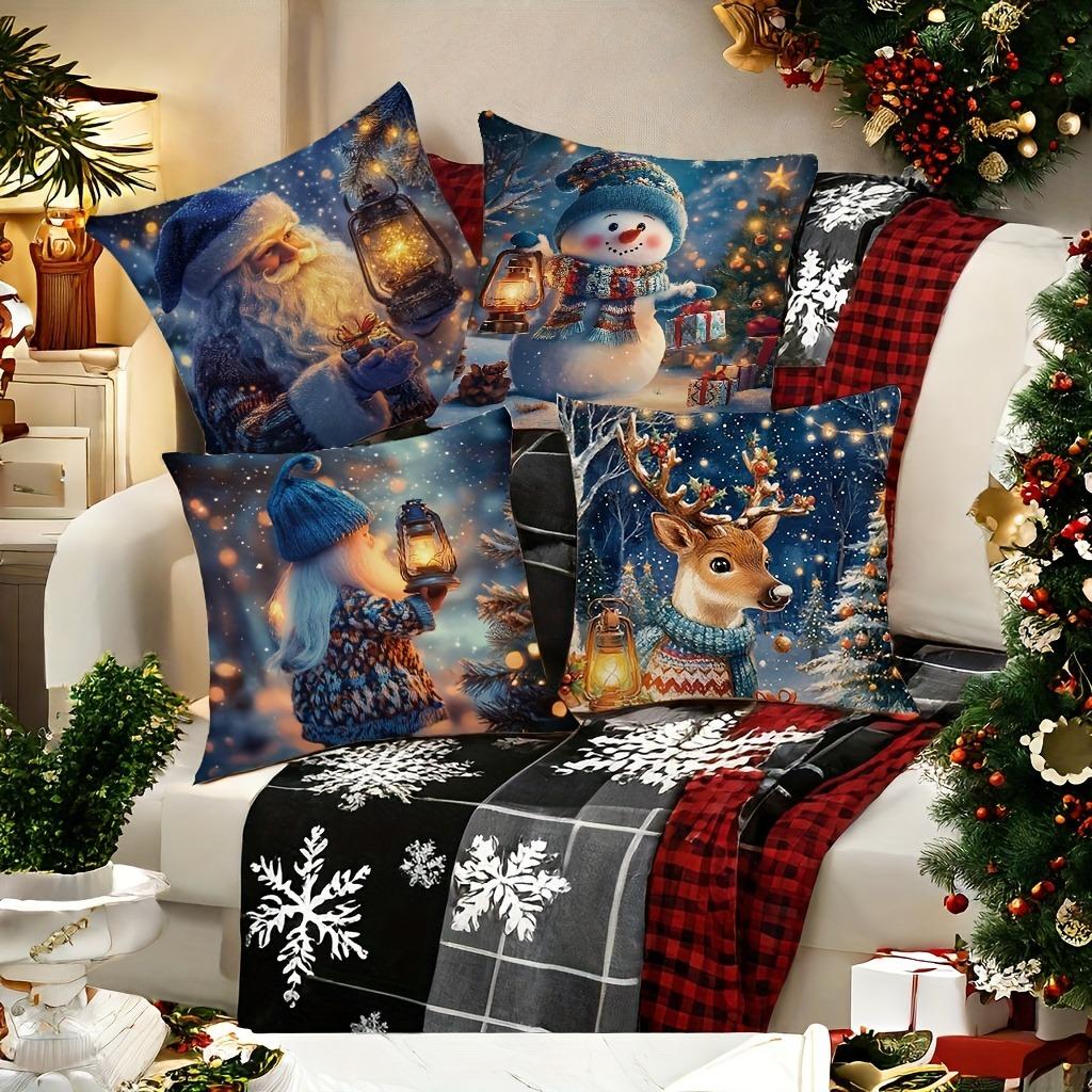 Christmas Pillowcases: Santa, Snowman, Elf, and Deer with Lanterns! Sofa room cushion cover home decoration new year gift