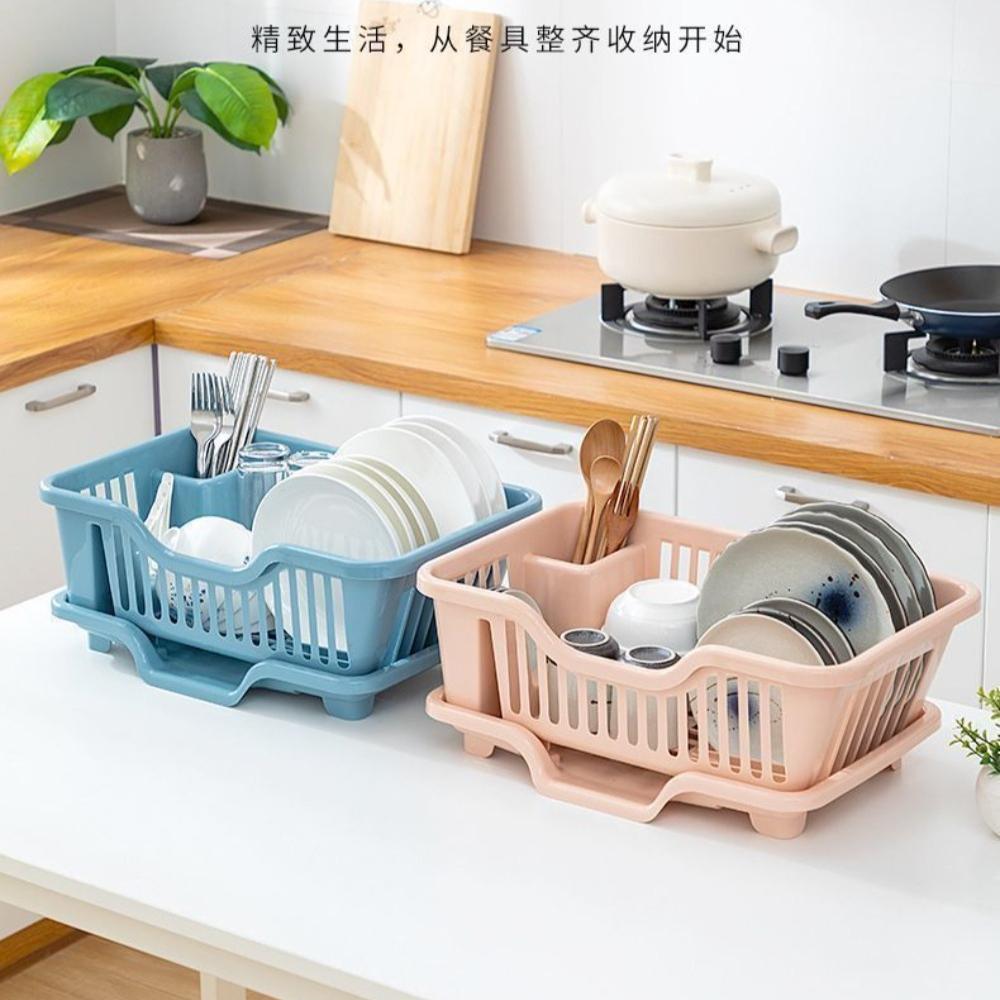 Dish Drying Rack Kitchen Utensils Drainer Rack with Drain Board Countertop Dinnerware Plates Bowls Chopsticks Spoons Organizer