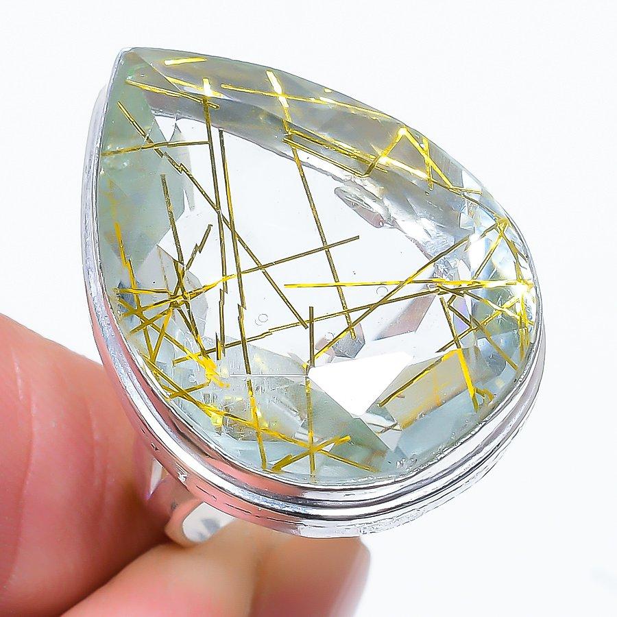 

Этническое ювелирное кольцо ручной работы с золотым рутилом, размер 7,5 VR-2785