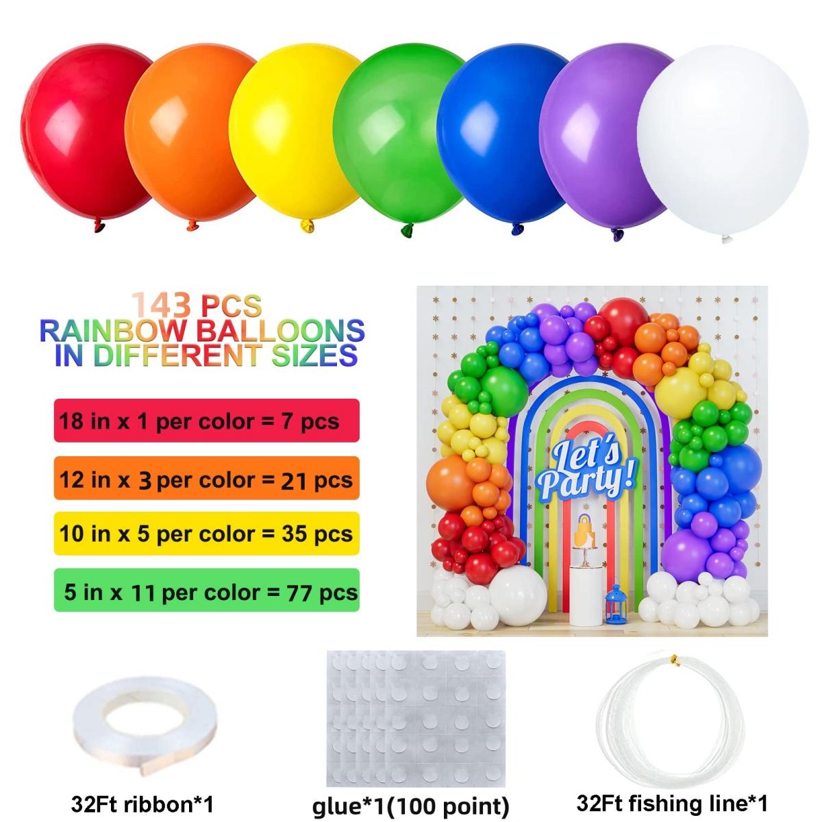 

143 шт., 7 цветов, радужные латексные шары для свадьбы, детского душа, Globos, с днем ​​рождения, вечерние, Arche Ballon, Anniversaire, украшение Mariage