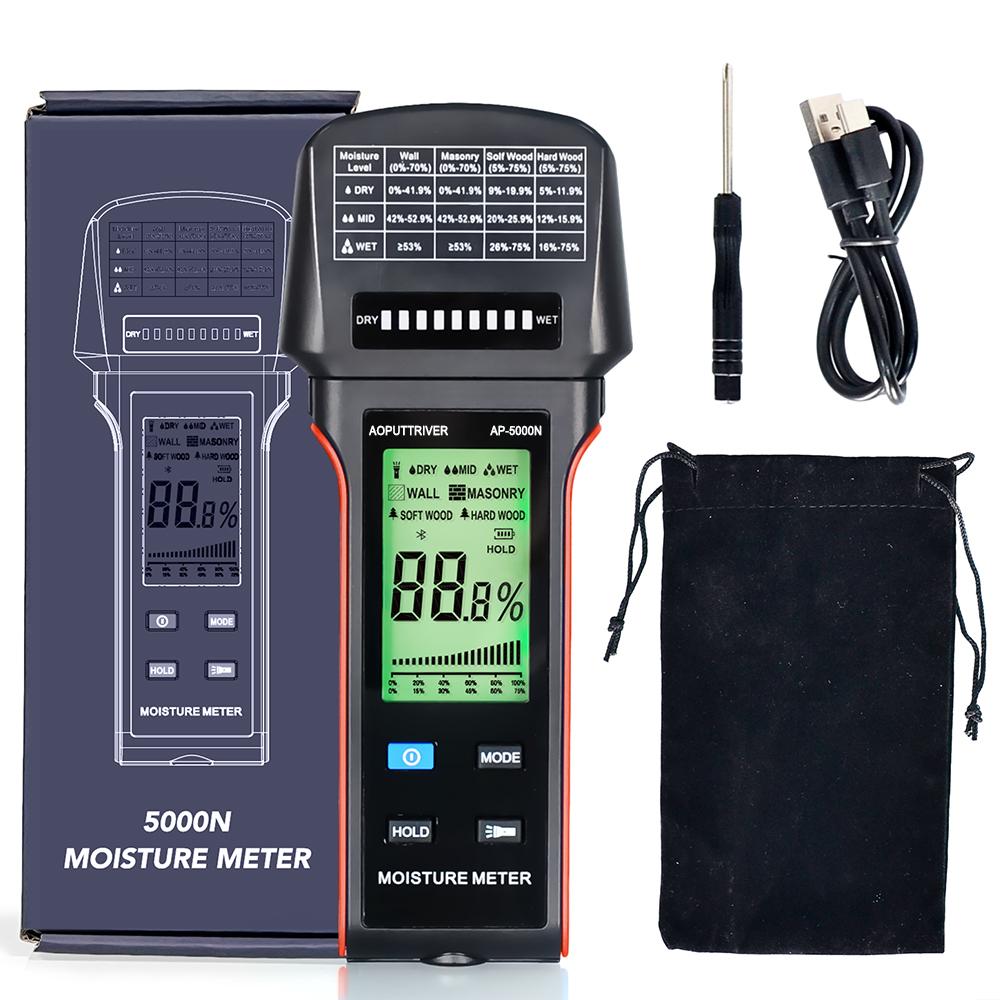 Portable Pinless Moisture Meter Wood/Wall Dampness Detector Digital Induction Hygrometer Non-Invasive 4-in-1 Modes with Backlight LED High-precision