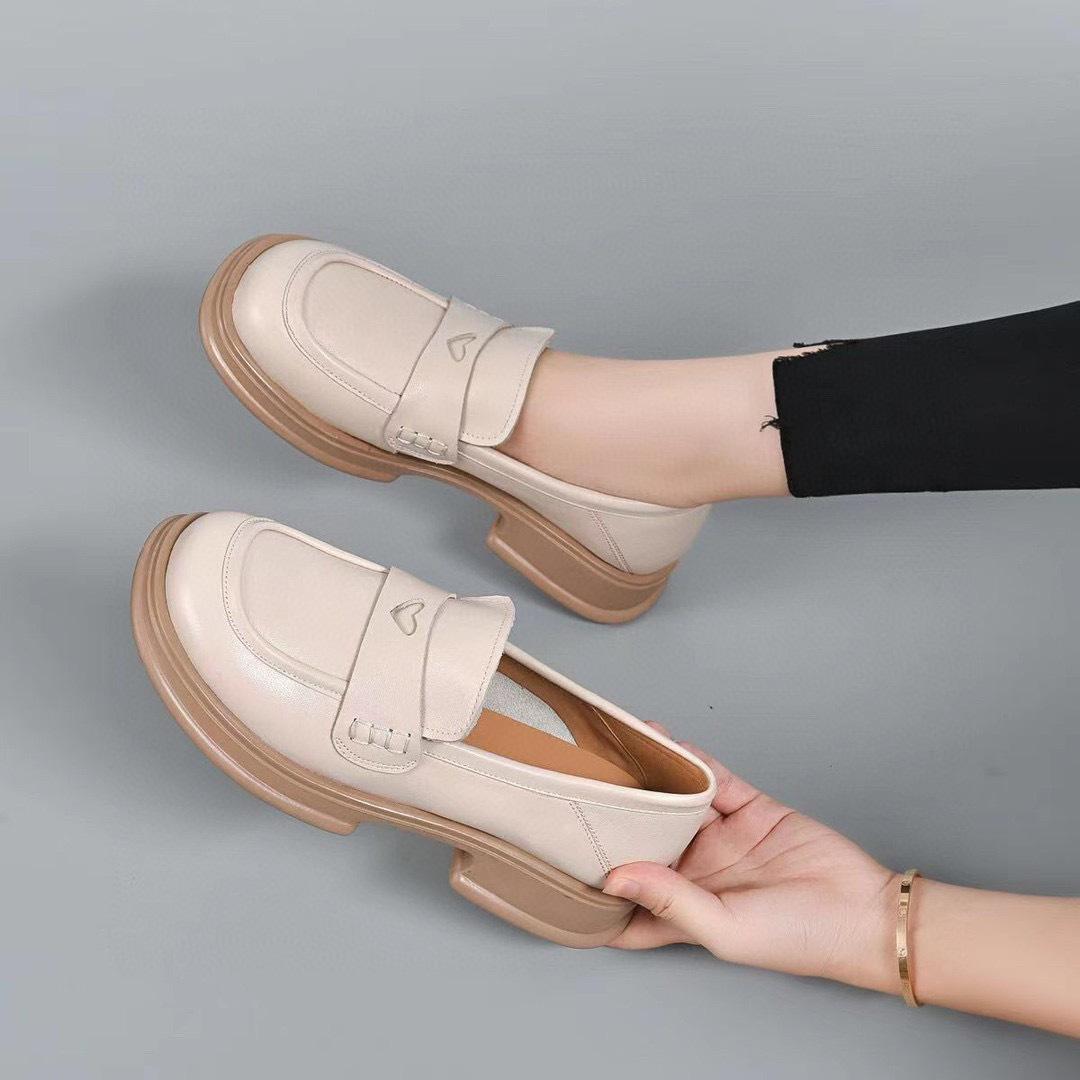 

Весенняя мода первый слой коровьей кожи круглый носок низкий каблук педали маленькие кожаные туфли женские балетки 39 бежевый