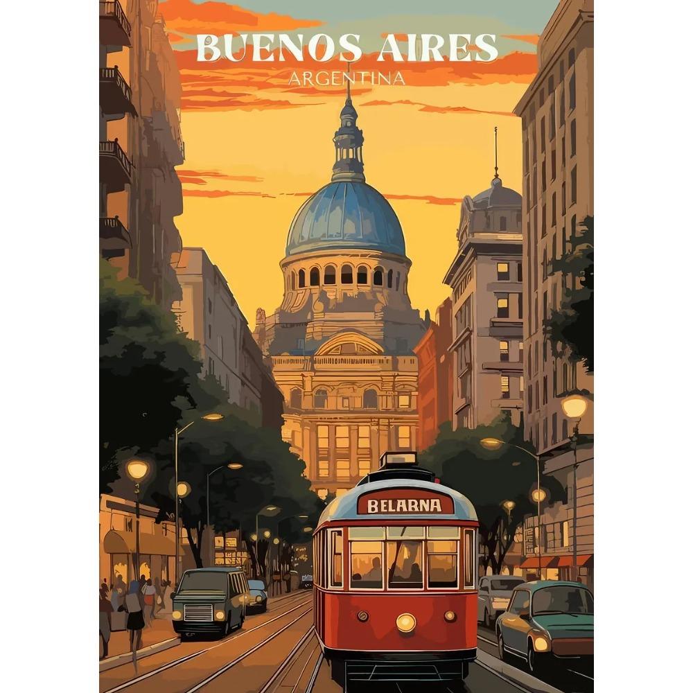 Retro Vibrant Cityscape Street Scene Posters London Double Decker Bus Prints Canvas Painting Wall Art Pictures Home Room Decor