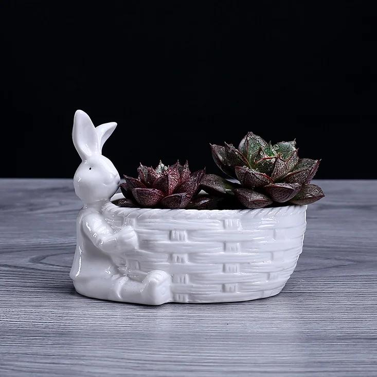 Porzellan Hasenfigur Sukkulenten Pflanztopf Dekorative Desktop Keramik Hase Blumentopf Garten Ornament Handwerkszubehör