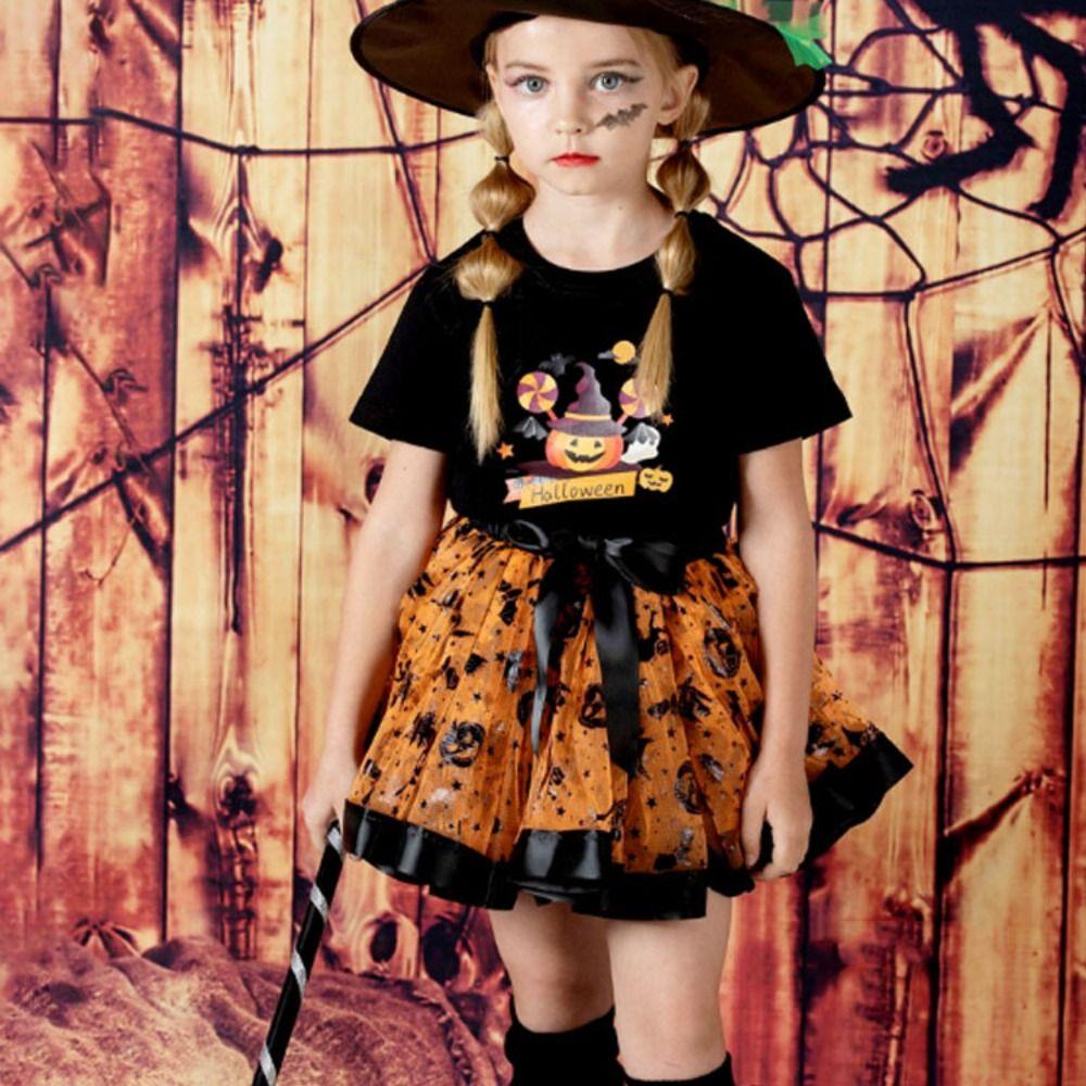 2 Pcs/Set Bow Tulle Skirt Headband Mesh Halloween Kids Dress Soft Children Short Dress  Toddler