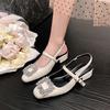 Spring 2025 new temperament versatile Mary Jane shoes French high-end thick heel high heel square head rhinestone sandals women